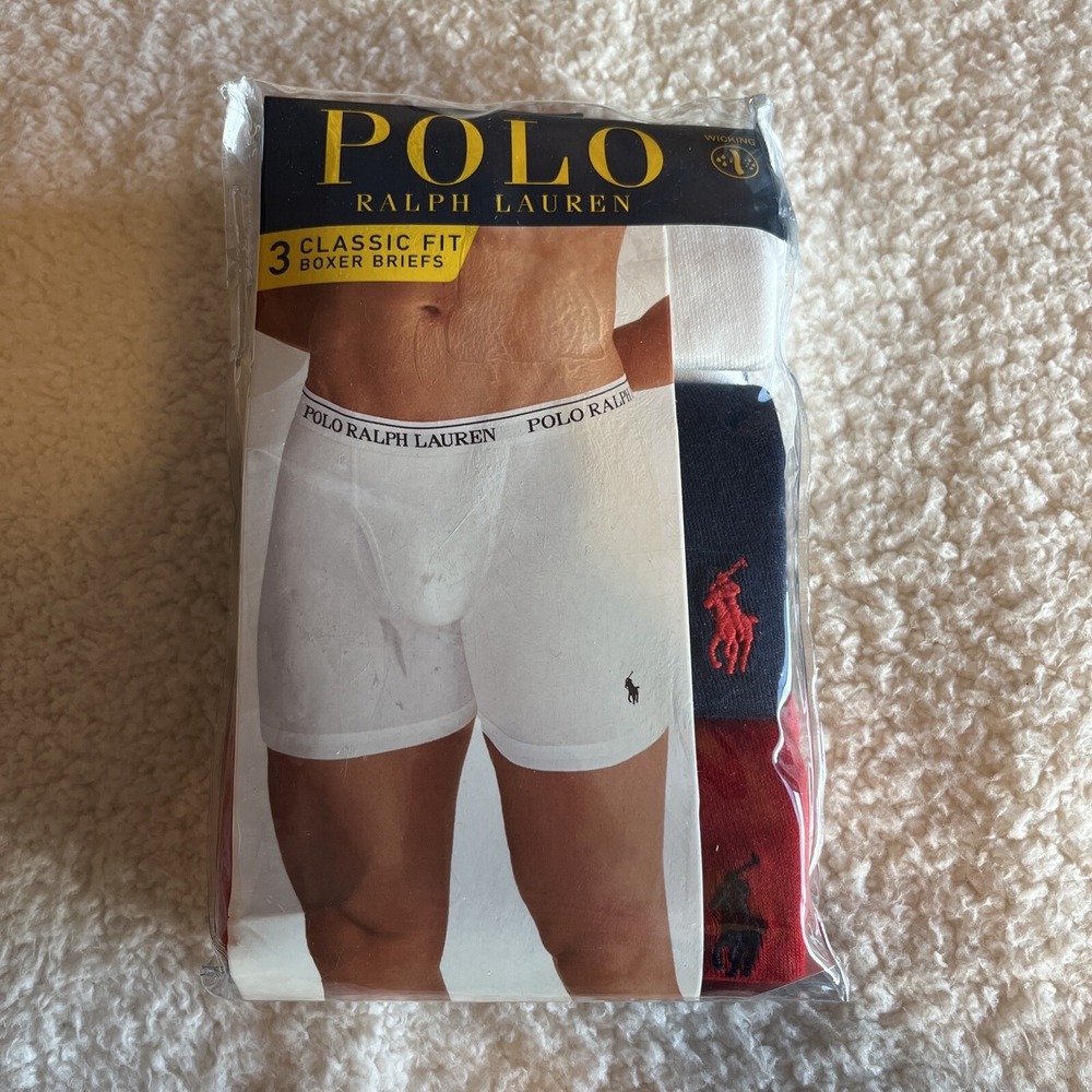 Polo Ralph Lauren Mens Cotton Boxer Briefs Small Red White Blue MSRP $42.50 NEW